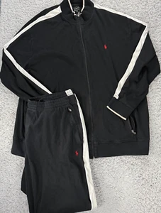 Polo Ralph Lauren Track Suit Mens 2XLT Black Striped Pockets Zip Up Sweatsuit - Picture 1 of 16