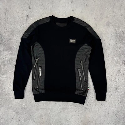 Philipp Plein Mens Faux Leather Razor Logo Crewneck Sweatshirt Black Size M - Image 1 of 4