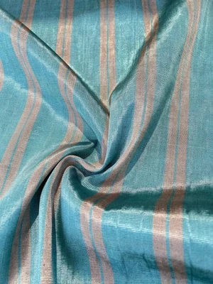 Moire Silver Blue Striped  Silk Luxurious Upholstery Ottoman Headboard ,2 Meters - image 1 of 4