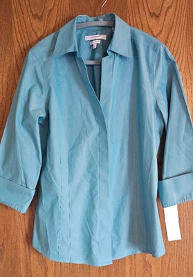 Blusa Foxcroft NYC Heritage sin planchar azul*verde azulado talla 12 nueva con etiquetas Foto 1 de 2