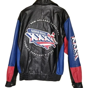 Chaqueta de fútbol americano de colección NFL 2002 SUPER BOWL XXXVI 100 % CUERO G-III  - Imagen 1 de 16