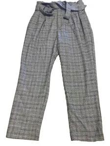 Pantalones para mujer H&M a cuadros bolsa de papel plisados talla 10 bolsillos preppy con cinturón - Imagen 1 de 10