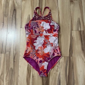 Traje de baño Athleta Floral Rio Macramé cuello alto de una pieza para nadar surf 34 D/DD - Imagen 1 de 7