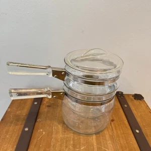 Pyrex Flameware Glass Double Boiler 6763-L Sauce Pan 1 1/2Qts Complete Original - Bild 1 von 5