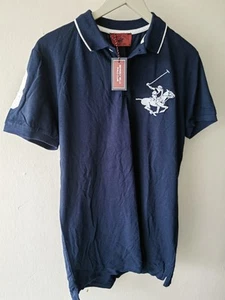 Beverly Hills Polo Club Polo Shirt Navy Blue XL Embroidered Chest And Arm Cuff - Picture 1 of 5