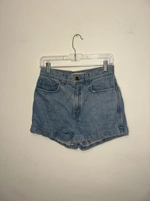 Pantalones cortos American Apparel de tiro alto de mezclilla con puños cintura alta lavado índigo talla 24 Foto 1 de 3