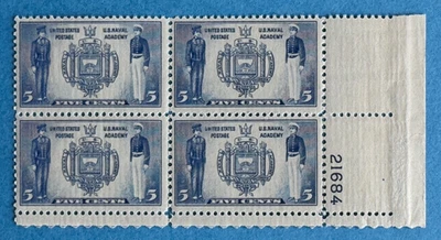 Estampillas de Estados Unidos Scott 794 plt negras 5c edición de la Marina Academia Naval 1937 M/NH frescas Foto 1 de 3