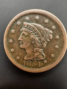 1854 Braided Hair BU Large Cent Stunning Detail Uncirculated  BN Color MS + 63 - Picture 1 of 2