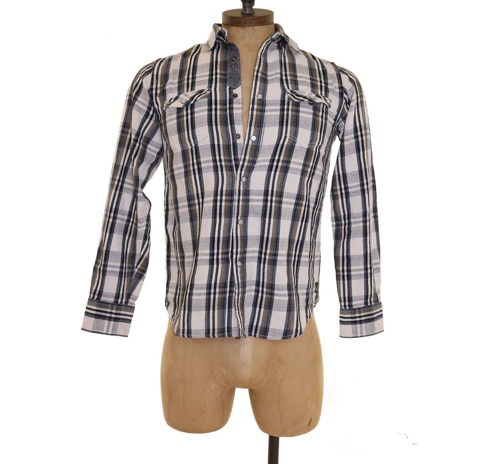 Howe Mens Rag And Stone Shirt S Long Sleeve Snap Front Plaid Gray B74 - Image 1 of 3