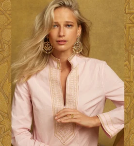 NicoBlu Tunica Maharani in Blush Rosa Boho Ricamata Oro Petit Large PL - Foto 1 di 14