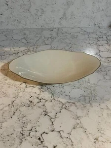 9” Vintage Lenox Long Bowl/ Candy Dish Off White Ivory With Gold Trim - Picture 1 of 3