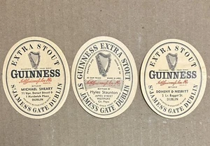 Vintage Guinness Extra Stout Bier Papier Etiketten Menge 3 verschiedene Abfüllernamen - Bild 1 von 5