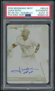 JUAN SOTO 2020 Bowman's Best Yellow Printing Plate 1/1 #B20JS PSA AUTO 10 - Picture 1 of 2