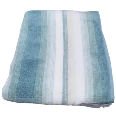 x2 Tommy Bahama LA Prisma 条纹毛绒浴巾套装蓝色青绿色白色海滩新品 — 第 1/4 张图片