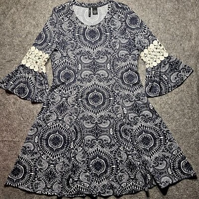 Женское платье New Direction синее размер средний миниатюрный расклешенный рукав пейсли 3/4 - Изображение 1 из 4