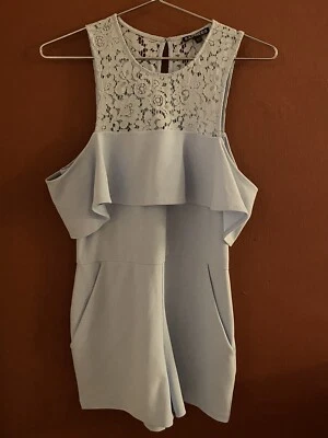 Женский комбинезон EXPRESS размер 10 синий с открытыми плечами кружевной - Изображение 1 из 4