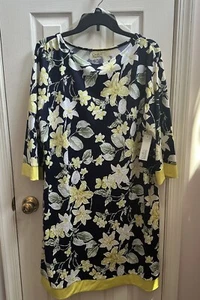 Women’s Croft & Barrow Geometric Print Shift Dress Size XXL Yellow Floral NWT - Picture 1 of 16