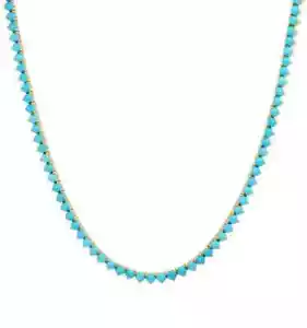 3 mm Round Lab-Created 3-Prong Turquoise Tennis Necklace 14K Yellow Gold Plated - Picture 1 of 8
