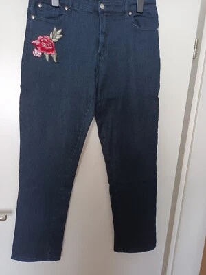 Damen Jet Line Jeans schwarz Gr. 42  mit Rose  (69) - Bild 1 von 4
