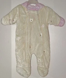 COTTON CANDY Size 0-3 M Yellow Pink Fleece Footed Hooded Long Sleeve Snowsuit - Picture 1 of 2