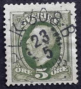 1906 Sweden 5 ore green King Oscar II stamp PLK 308B Railway cds - Picture 1 of 2