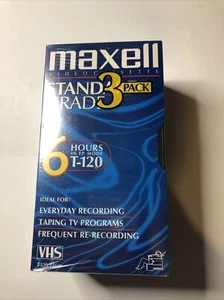 Pack of 3 Blank MAXELL T-120 GX-Silver High Quality VHS Video Tapes. NEW, Sealed - Picture 1 of 4