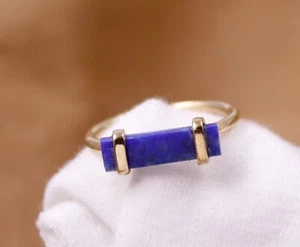 Lapis Lazuli Gold Plated Silver Ring Size 6 US Solid 925 Sterling Silver Jewelry - Picture 1 of 5