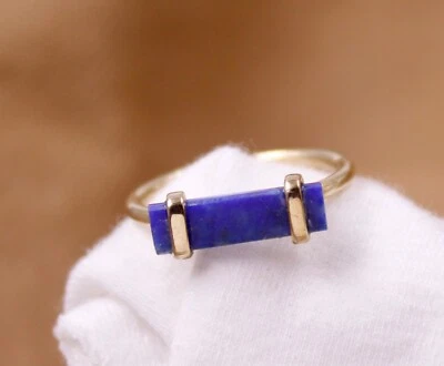 Anello in argento placcato oro lapislazzuli misura 6 gioielli in argento ster... - Immagine 1 di 4