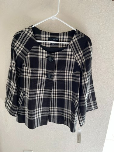 OFF WHITE GIACCA A QUADRETTI LARRY LEVINE TAGLIA 14 BIANCA COMPLETAMENTE FODERATA DA DONNA