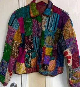ArteZen Vintage Patchwork Silk Reversible Jacket Sz-s Very Rare Button Closure - Picture 1 of 10