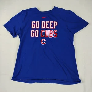 Nike Chicago Cubs T Shirt Men's Large GO DEEP GO CUBS Blue Short Sleeve - Picture 1 of 4
