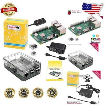 Computadora rápida Raspberry Pi 3 B+: 1,4 GHz, 1 GB de RAM, AC WiFi, estuche transparente, fuente de alimentación de 2,5 A Foto 1 de 4