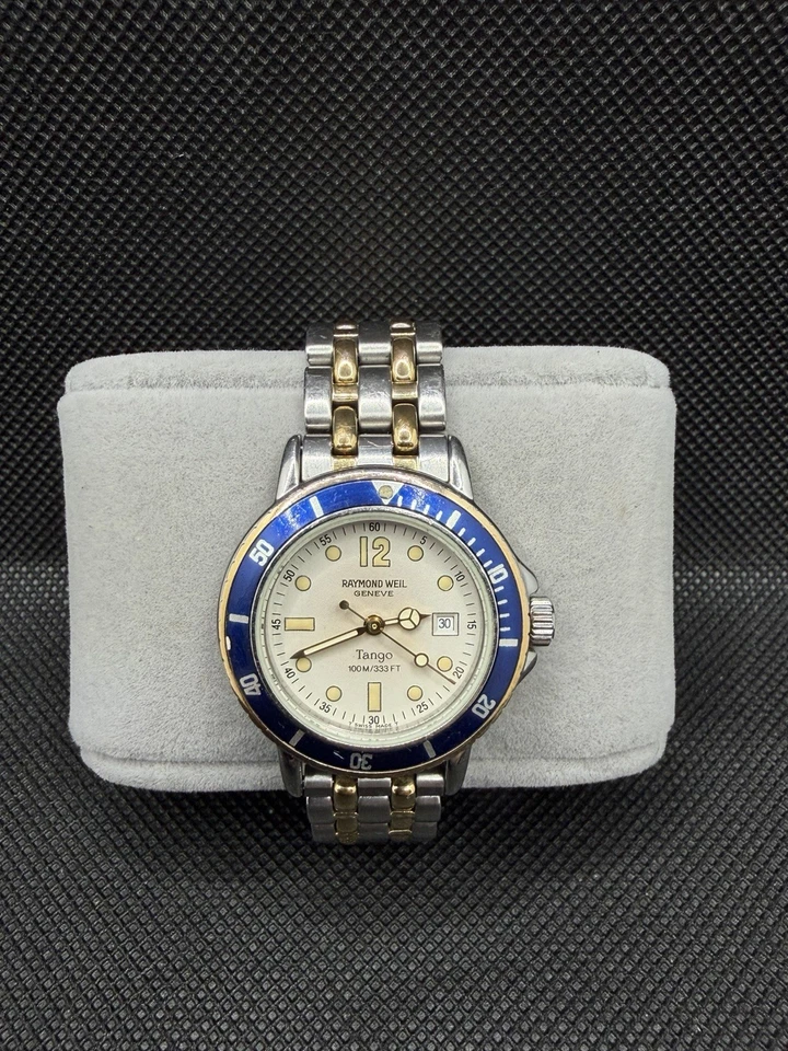 Reloj Hombre Raymond Weil Tango Diver 100M Suizo Dos Tonos Bisel Azul Foto 1 de 4