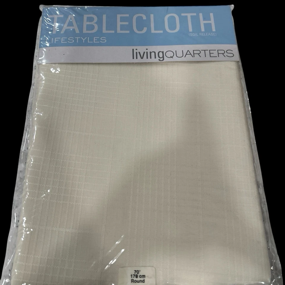 MANTEL LIVING QUARTERS 70” Redondo Crema Bonita Tela Tejida Nuevo en Paquete Foto 1 de 4