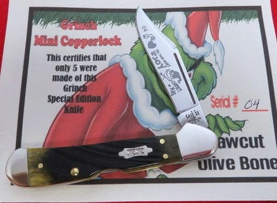 Mini cuchillo Case XX Grinch Copperlock NUEVO 5 hecho serie #04 sin usar, en caja y certificado de autenticidad sin precio base Foto 1 de 3