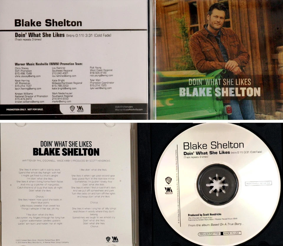 SHELTON BLAKE *VG+* "DOIN' WHAT SHE LIKES" 2013 US WARNER BROS PROMO CD SINGLE  - Image 1 of 1