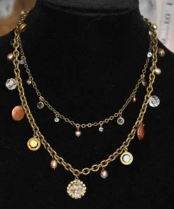 Designer Liz Palacios gold tone warm colors glass stones necklace 11" - Picture 1 of 7