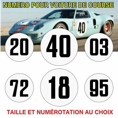 NUMERO AU CHOIX STICKER Ø3 à 120 cm Racing Le mans herbie 53 cox Gulf course COX