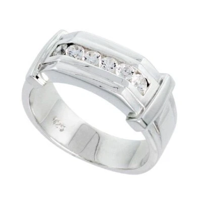 Argento Sterling Uomo Anello W/Brillante Taglio Zircone Cubico Sassi - Immagine 1 di 2