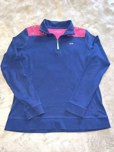 Vineyard Vines Classic 1/4 Zip Pullover Girls Size S AOP Whale Logo Blue Pink - Picture 1 of 11