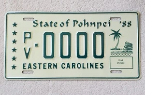 1988 State of Pohnpei Eastern Carolines Private Vehicle Sample License Plate - Picture 1 of 2