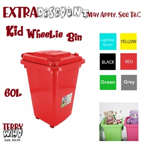 60L PLASTIC WHEELIE STORAGE BINS KIDS TOY STORAGE BIN - Picture 1 of 16