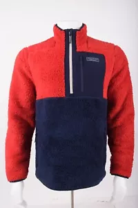 Vineyard Vines Mens Sherpa Super Shep Jacket Pullover 1/4 Zip Red Navy Blue M - Picture 1 of 6