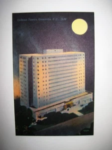 POSTAL CALHOUN TOWERS de noche Greenville SC 1940s lino sin publicar K5699 bonita #GU - Imagen 1 de 2