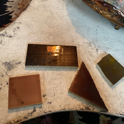 2 Antique Victorian 6" & 3” KENSINGTON Fireplace Tile Brown PLUS 2 Half Tiles Cover