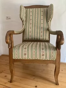 Antik alt Empire Biedermeier Ohrenbackensessel Federkern Nussbaum Schwäne RAR - Bild 1 von 12