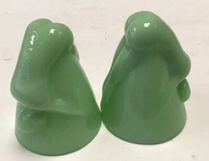 2 Vintage Reproduction Art Deco Imitation Jadeite Bottoms Up Shot Glass - Picture 1 of 4
