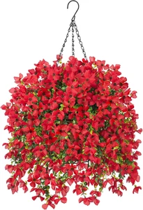 Artificial Hanging Flowers Plants with Basket for Outdoors, Realistic Faux Silk - Picture 1 of 12