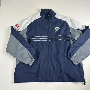 Vintage Reebok Miami Dolphins Track Jacket Mens XL Blue On Field NFL Windbreaker - Picture 1 of 10