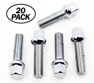 20 14x1.5 45mm 2.75" Chrome Lug Bolts Ball Seat Mercedes Factory Wheels S GLK G - Picture 1 of 7